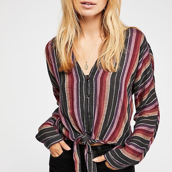 Rails Tops - Rails Sloane Brava Stripe Tie Top D36